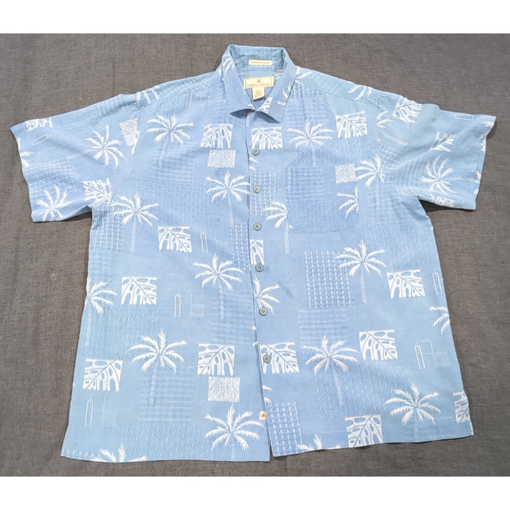 Paradise Shirt Adult Large Blue 100% Silk Hawaii Relaxed Hawaiian Casual Mens